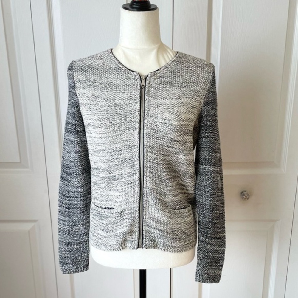 Talbot Colorblock Knit Zipper Cardigan Jacket black and white metallic Size SP